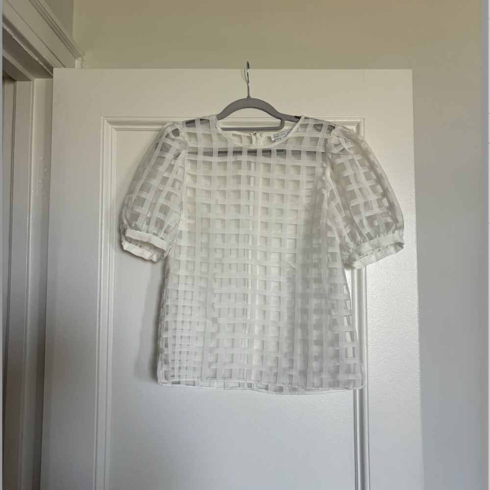 English Factory White Sheer Grid Blouse
